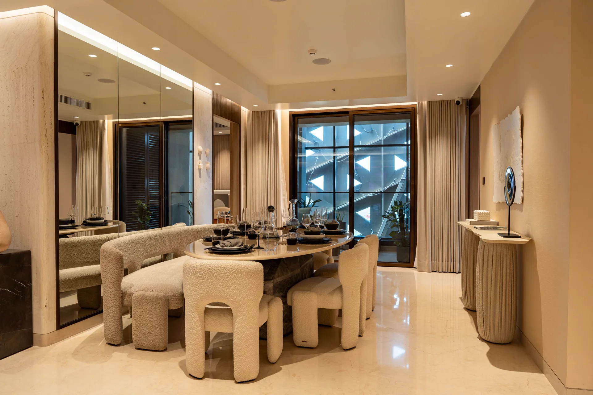 Dining room with sculptural seating