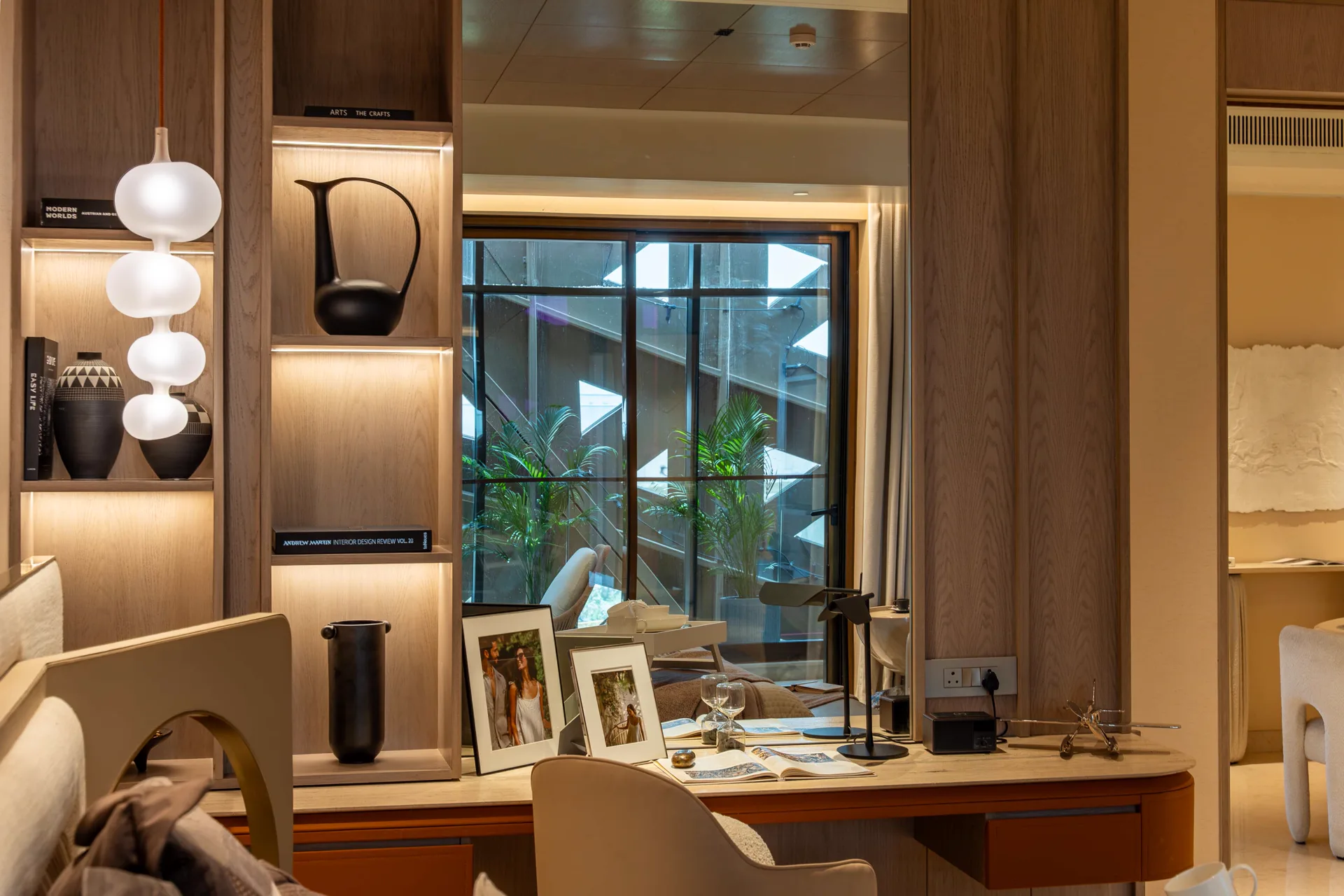 Study with desk and shelving